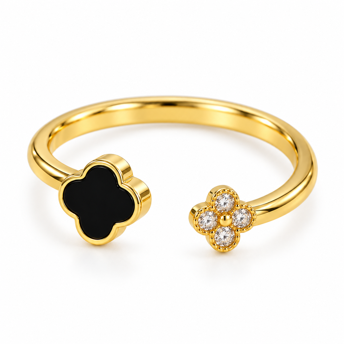 Celeste 18K Gold-Plated Black Clover Open Ring