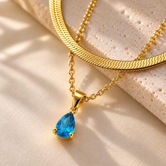 Aurelia 18K Gold-Plated Layered Blue Crystal Necklace