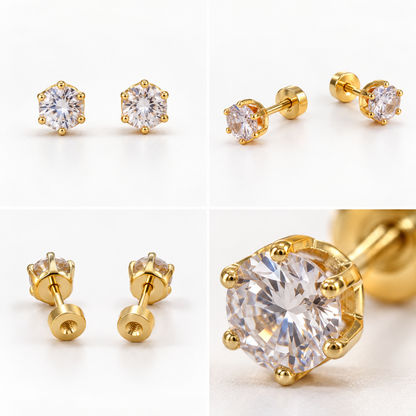 Aurelia Solitaire Stud Earrings – 18K Gold-Plated