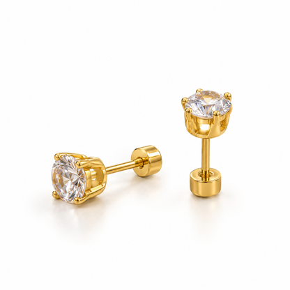 Aurelia Solitaire Stud Earrings – 18K Gold-Plated