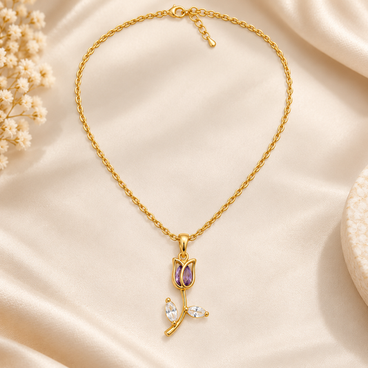 Tulip Gemstone Pendant Necklace – 18K Gold-Plated