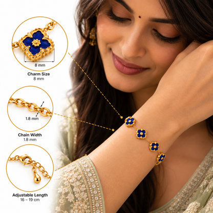 Royal Blue Clover Floral Bracelet – 18K Gold-Plated