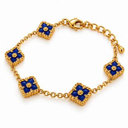 Royal Blue Clover Floral Bracelet – 18K Gold-Plated