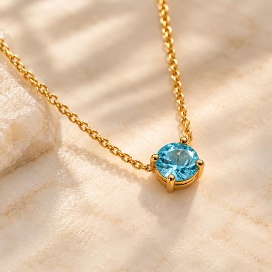 Luna 18K Gold-Plated Blue Crystal Solitaire Necklace