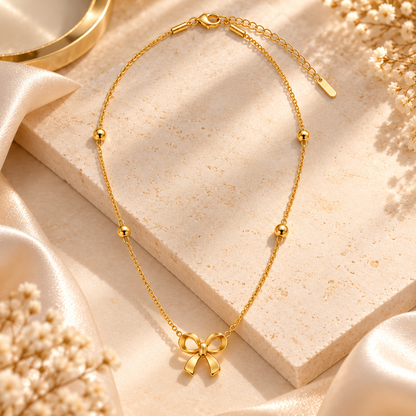 Elegant Bow Pendant Necklace – 18K Gold-Plated