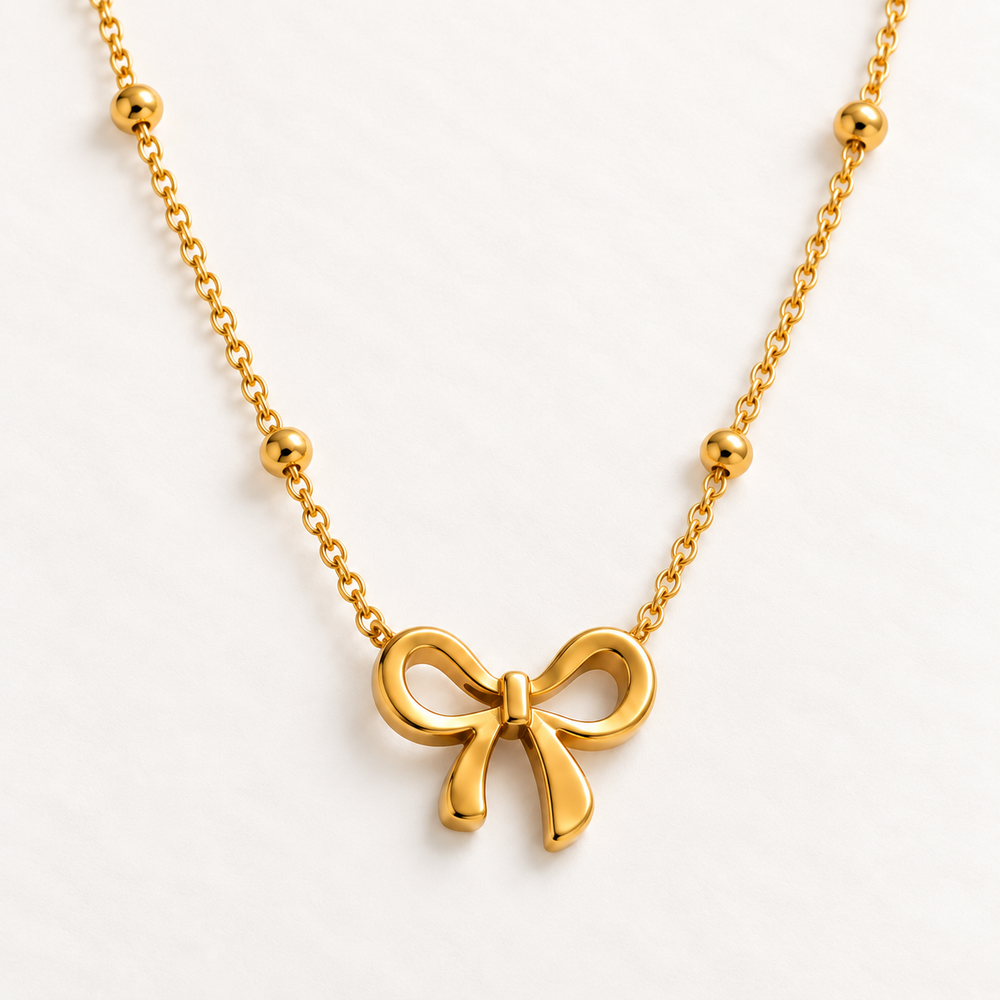 Elegant Bow Pendant Necklace – 18K Gold-Plated