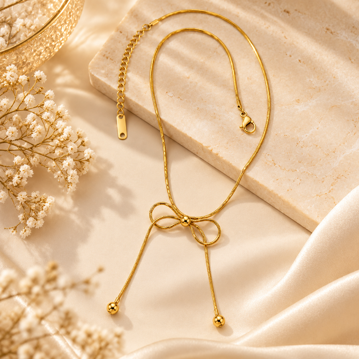Celeste Bow Pendant Necklace – 18K Gold-Plated