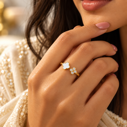Celeste 18K Gold-Plated White Clover Open Ring