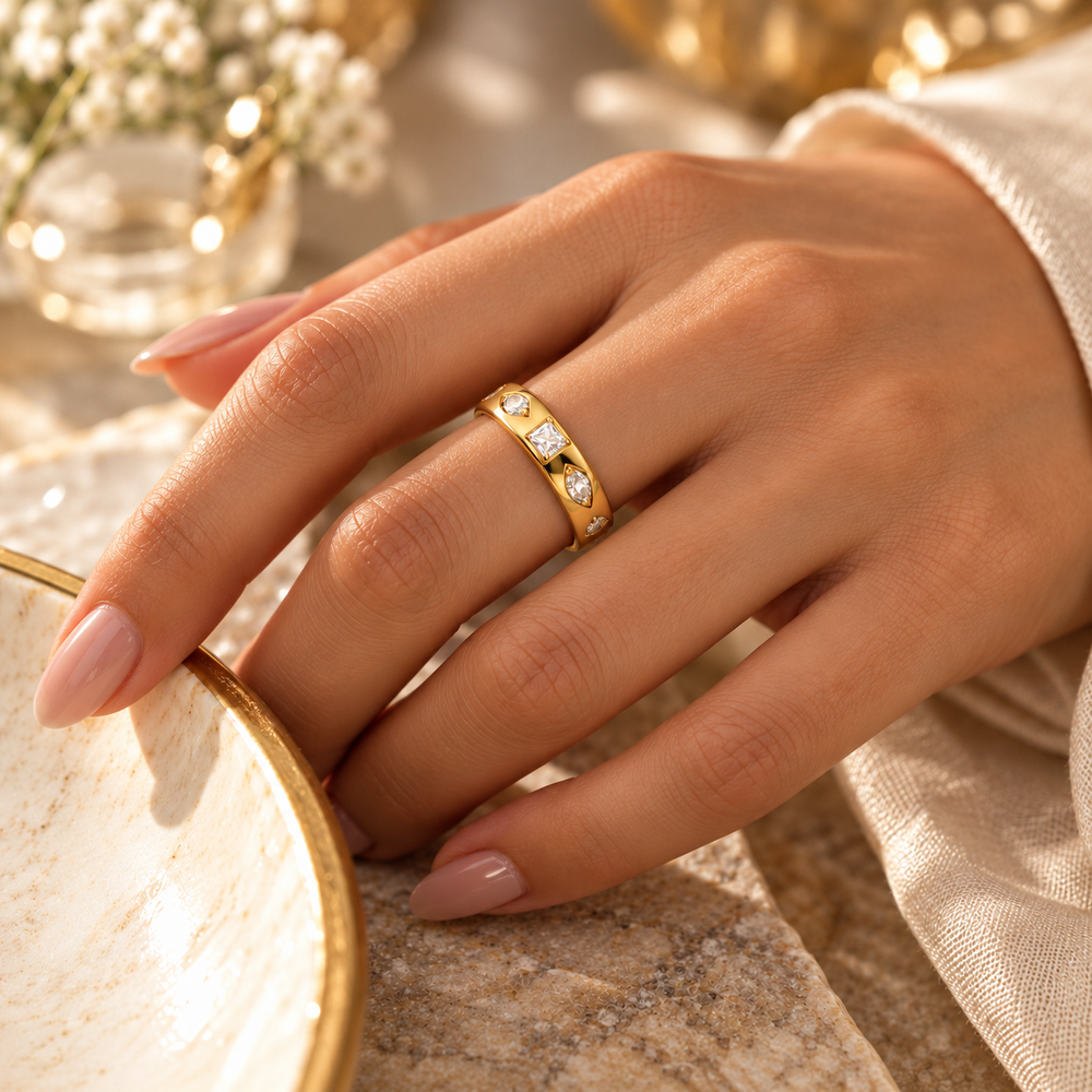 Celeste Adjustable 18K Gold-Plated Crystal Cuff Ring