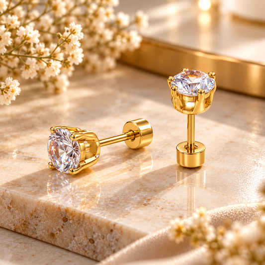 Aurelia Solitaire Stud Earrings – 18K Gold-Plated