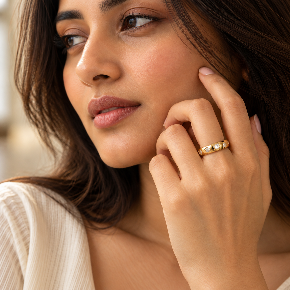 Celeste Adjustable 18K Gold-Plated Crystal Cuff Ring