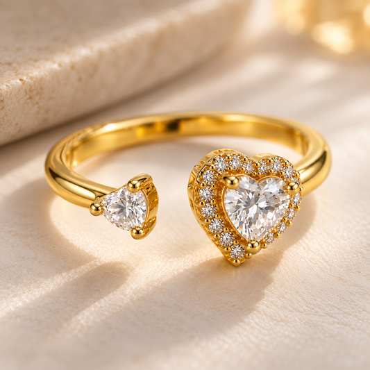 Celeste 18K Gold-Plated Heart Crystal Open Ring