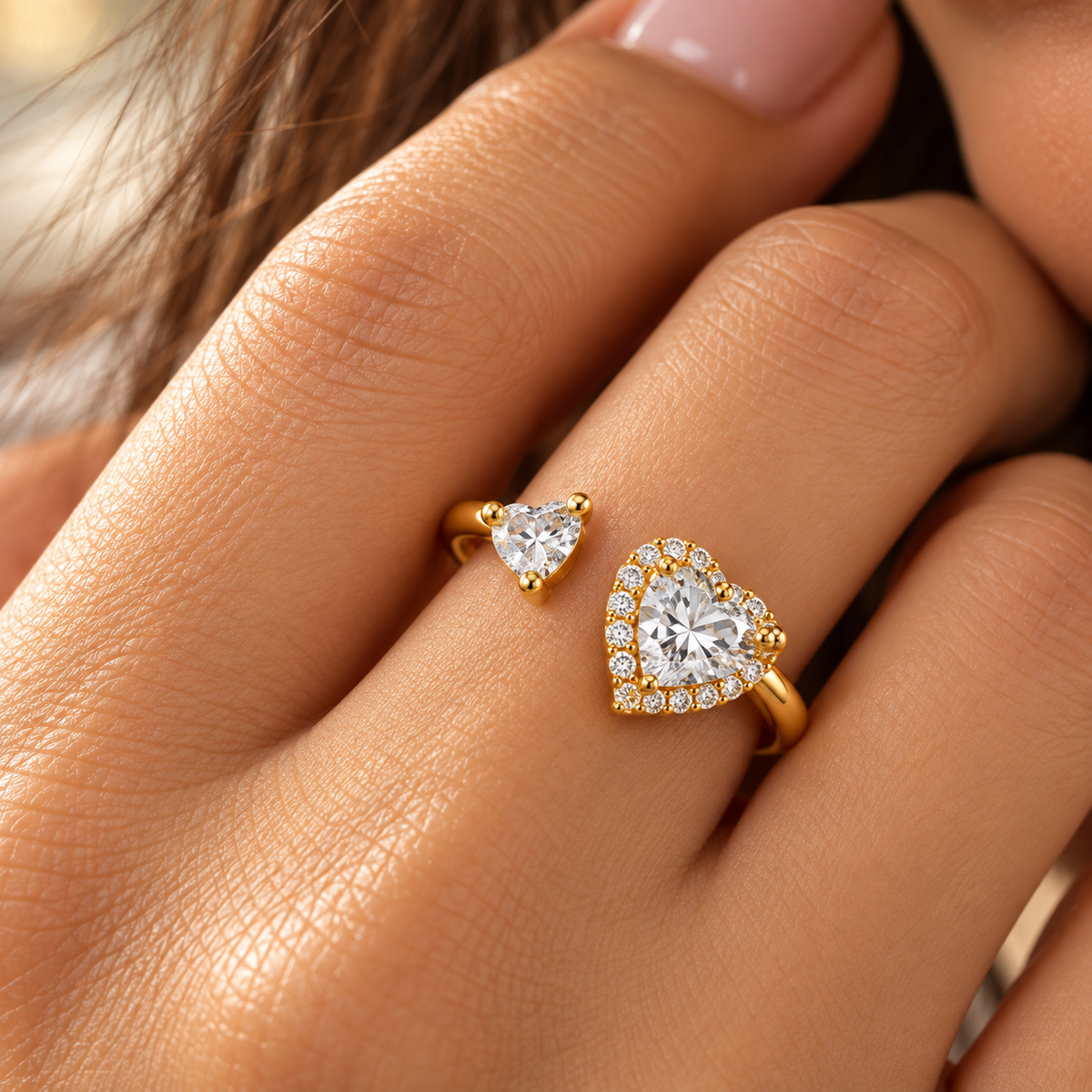 Celeste 18K Gold-Plated Heart Crystal Open Ring