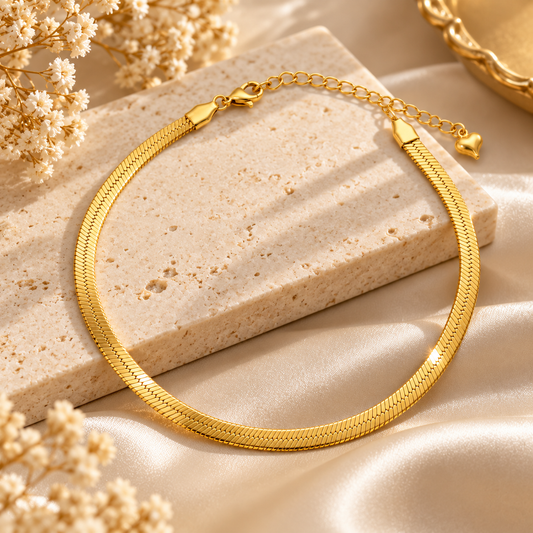 Classic Herringbone Anklet – 18K Gold-Plated