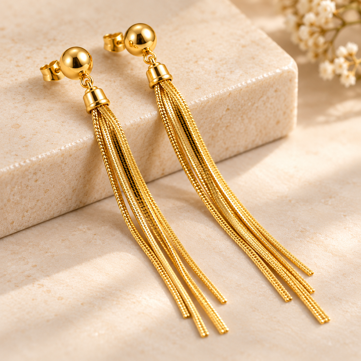 Elegant Multi-Chain Tassel Earrings – 18K Gold-Plated