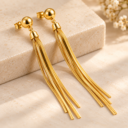 Elegant Multi-Chain Tassel Earrings – 18K Gold-Plated
