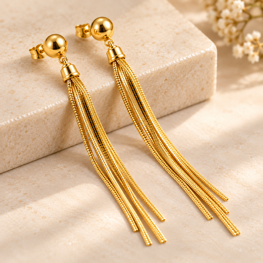 Elegant Multi-Chain Tassel Earrings – 18K Gold-Plated