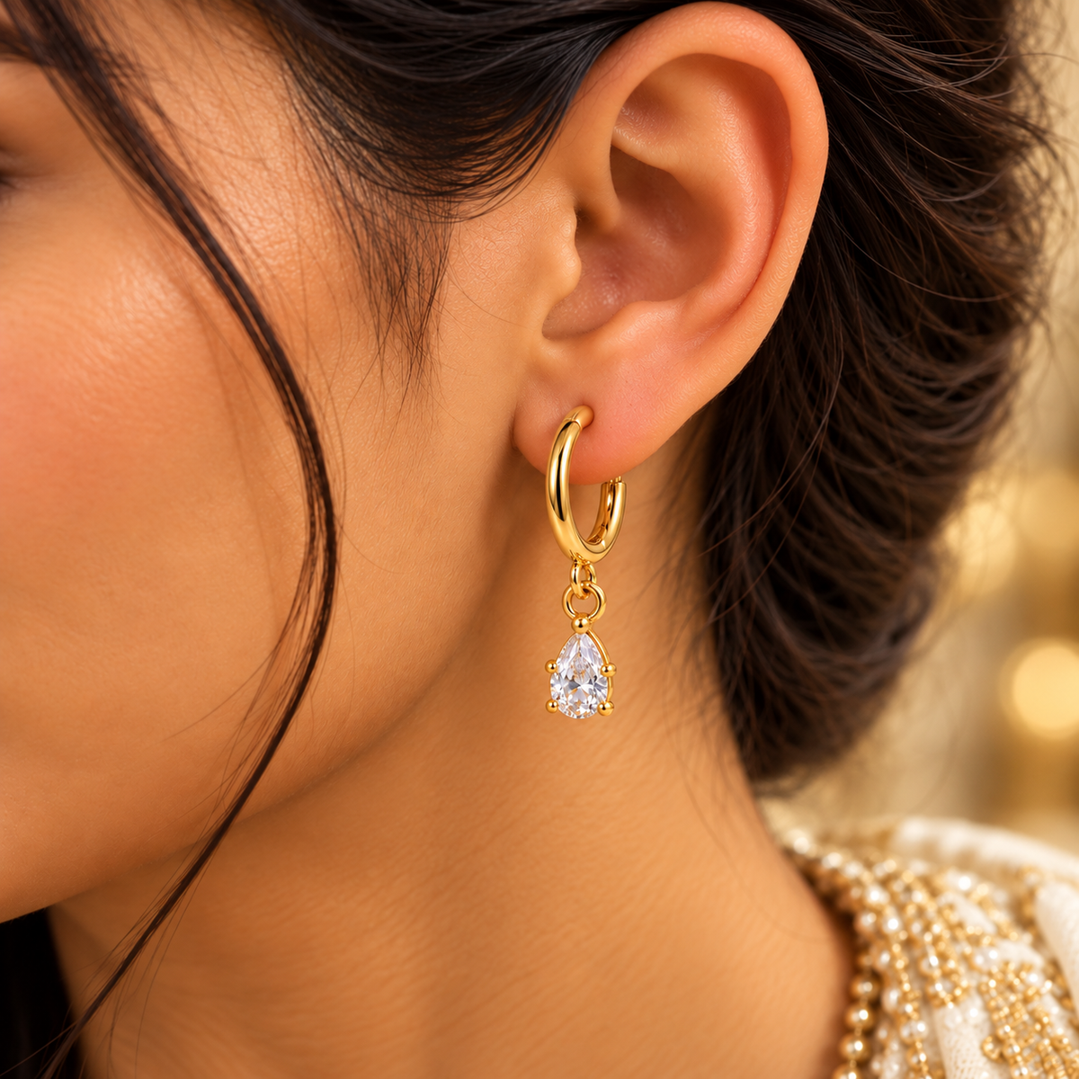 Elara 18K Gold-Plated Crystal Drop Hoop Earrings