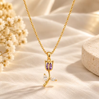 Tulip Gemstone Pendant Necklace – 18K Gold-Plated