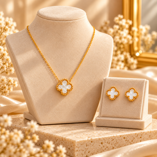 Celeste 18K Gold-Plated Mother-of-Pearl Clover Necklace & Earrings Set