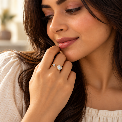 Celeste 18K Gold-Plated Heart Crystal Open Ring
