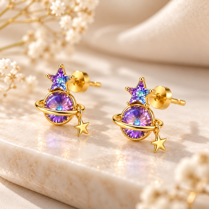 Celestial Star & Planet Earrings – 18K Gold-Plated
