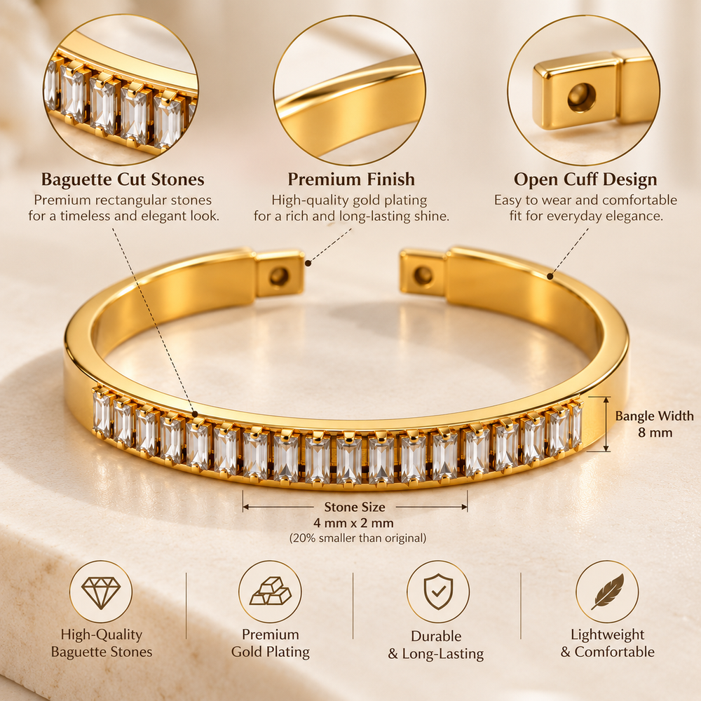 Baguette Crystal Open Cuff – 18K Gold-Plated