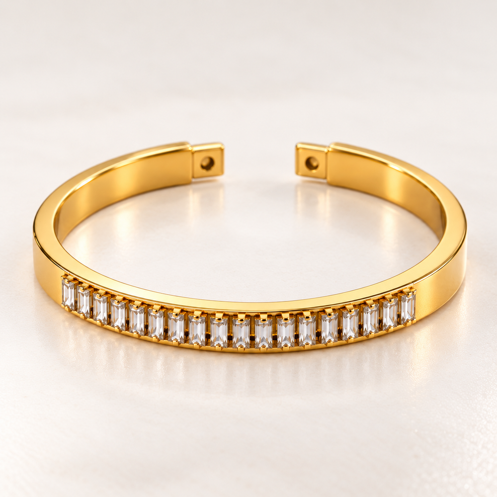 Baguette Crystal Open Cuff – 18K Gold-Plated