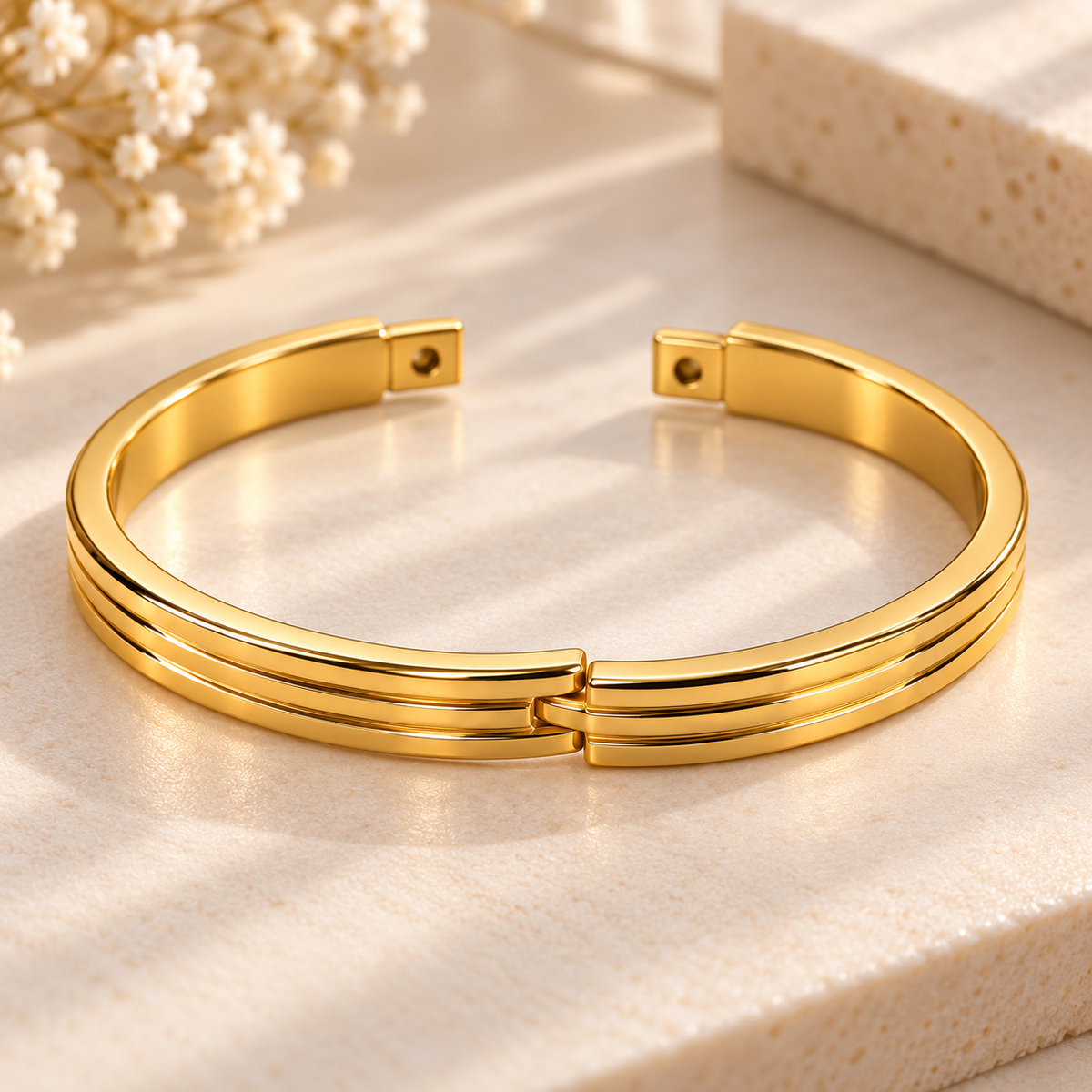 Triple-Line Minimalist Cuff – 18K Gold-Plated