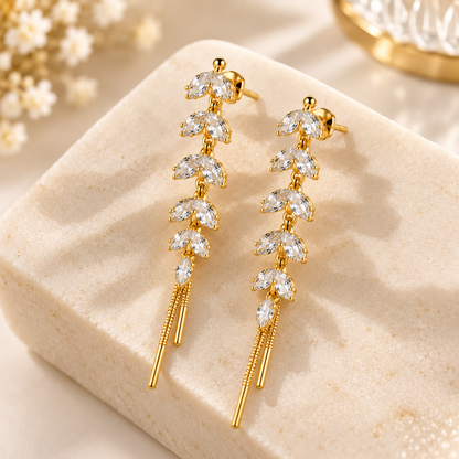 Marquise Leaf Drop Earrings – 18K Gold-Plated
