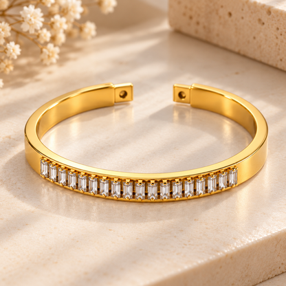 Baguette Crystal Open Cuff – 18K Gold-Plated