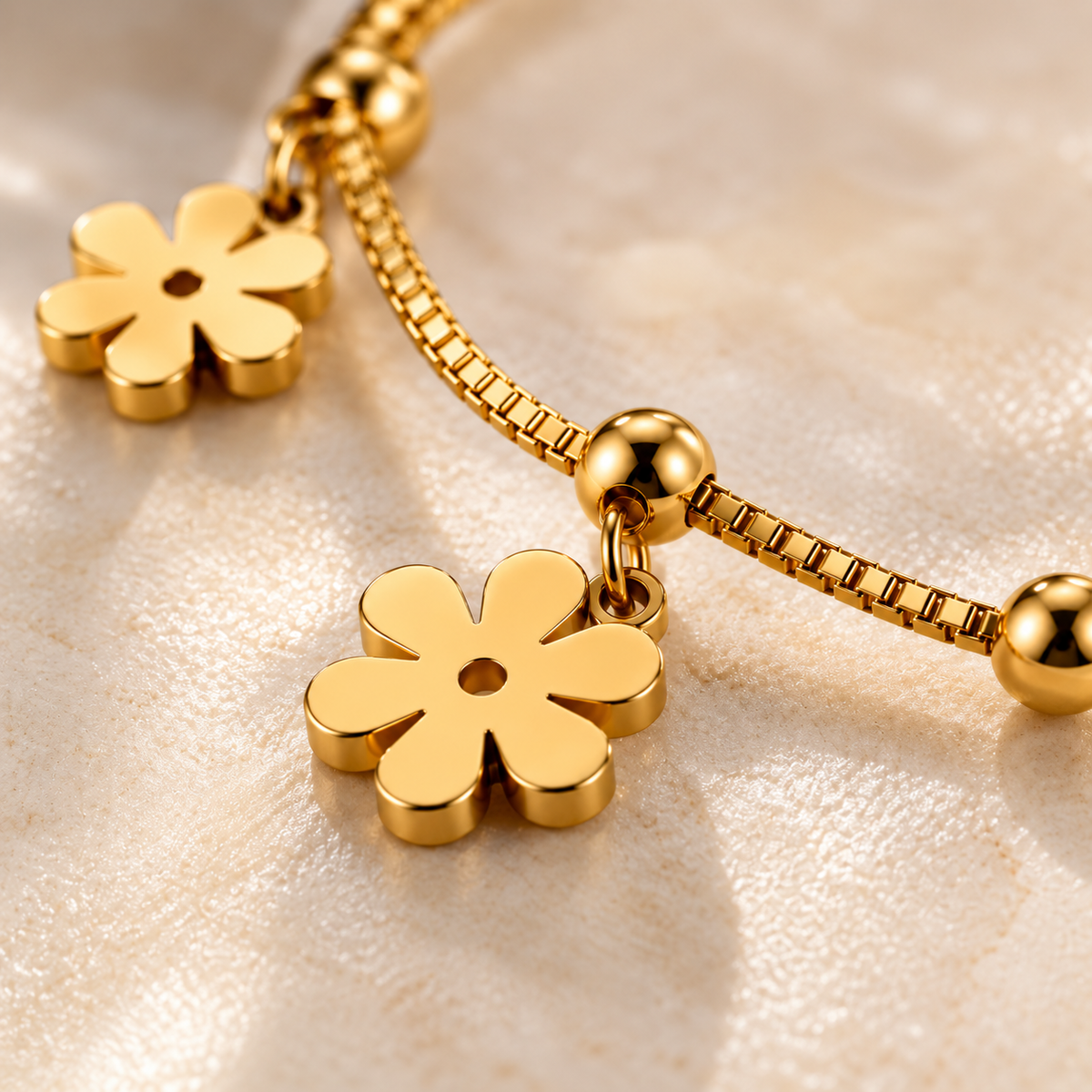 Golden Floral Charm Bracelet – 18K Gold-Plated