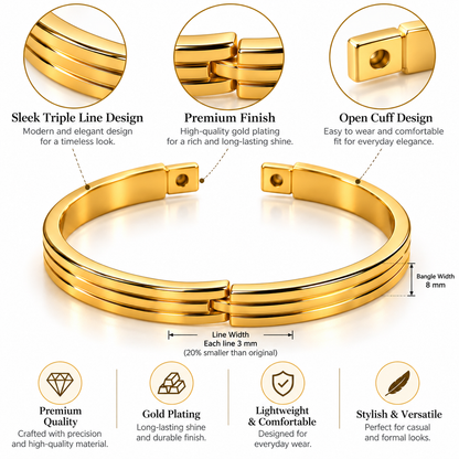 Triple-Line Minimalist Cuff – 18K Gold-Plated