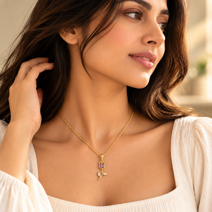 Tulip Gemstone Pendant Necklace – 18K Gold-Plated