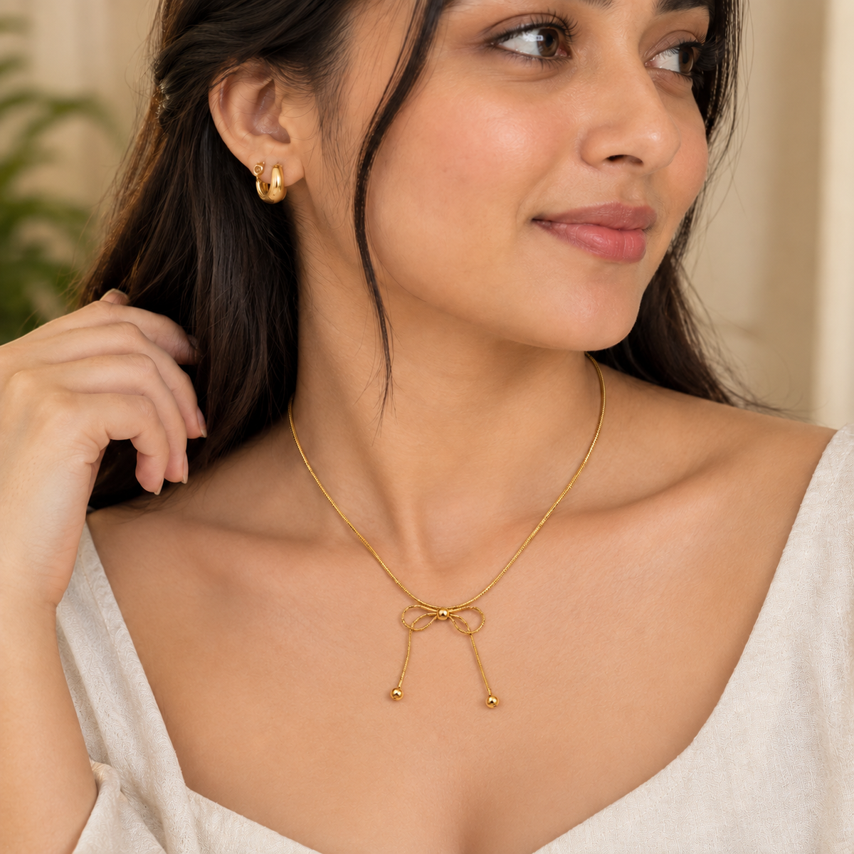Bow Lariat Necklace – 18K Gold-Plated