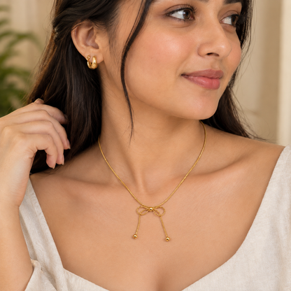 Bow Lariat Necklace – 18K Gold-Plated